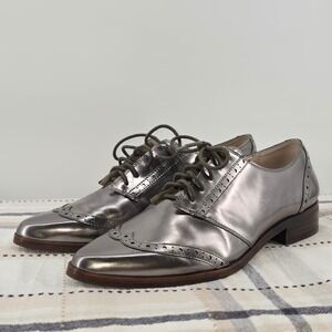 Louise et Cie Adelise Metallic Gunmetal Leather Wingtip Oxford Women's size 11